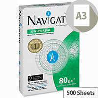 Navigator Universal A3 80gsm White Printer Paper Ream of 500 Sheets Navigator Universal A3 80gsm White Printer Paper Ream of 500 Sheets