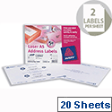 Avery L30063-20 Address Labels Laser A5 99.1 x 38.1mm (40 Labels) Avery L30063-20 Address Labels Laser A5 99.1 x 38.1mm (40 Labels)