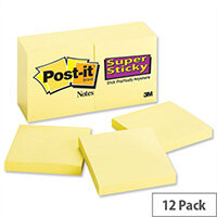 Post-it Super Sticky Removable Notes Pad 90 Sheets 76x76mm Canary Yellow Pack 12 Post-it Super Sticky Removable Notes Pad 90 Sheets 76x76mm Canary Yellow Pack 12