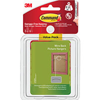 Command Wire Back Picture Hanging Hooks Value Pk with Water Resist Strips Large 3HK+6S 17043 Command Wire Back Picture Hanging Hooks Value Pk with Water Resist Strips Large 3HK+6S 17043