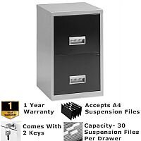 Pierre Henry A4 2 Drawer Steel Filing Cabinet Lockable Silver/Black Pierre Henry A4 2 Drawer Steel Filing Cabinet Lockable Silver/Black