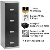 Pierre Henry A4 4 Drawer Steel Filing Cabinet Lockable Silver/Black Pierre Henry A4 4 Drawer Steel Filing Cabinet Lockable Silver/Black