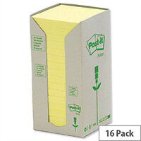 Post-it Note Recycled Tower Pack 76x76mm Pastel Yellow Pack 16 Post-it Note Recycled Tower Pack 76x76mm Pastel Yellow Pack 16