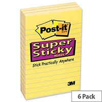 Post-it Super Sticky Removable Notes Ruled 102x152mm Pad 90 Sheets Yellow Pack 6 Post-it Super Sticky Removable Notes Ruled 102x152mm Pad 90 Sheets Yellow Pack 6
