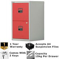 2 Drawer A4 Steel Filing Cabinet Lockable Grey & Red Bisley PFA Home Filers 2 Drawer A4 Steel Filing Cabinet Lockable Grey & Red Bisley PFA Home Filers