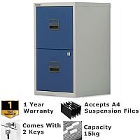 2 Drawer A4 Steel Filing Cabinet Lockable Grey & Oxford Blue Bisley PFA Home Filers 2 Drawer A4 Steel Filing Cabinet Lockable Grey & Oxford Blue Bisley PFA Home Filers