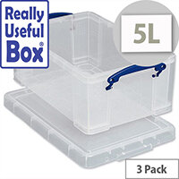 5 Litre Plastic Storage Box Stackable Clear Pack 3 Really Useful 