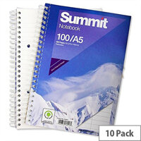 A5 Wirebound Notebook Punched Perforated 100 Pages Pack 10 Summit A5 Wirebound Notebook Punched Perforated 100 Pages Pack 10 Summit