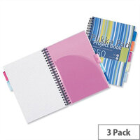 Pukka Pad A4 Project Book Plastic Ruled 5-Divider 250 Pages Assorted Pack 3