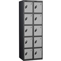 Probe 5 Door Extra Deep Locker Nest of 2 Black Body & Silver Doors By Lion Steel Probe 5 Door Extra Deep Locker Nest of 2 Black Body & Silver Doors By Lion Steel