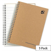 5 Star A5 Wirebound Hard Cover Notebook Recycled Manilla Pack 5
