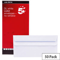 5 Star Office White DL Envelopes Self Seal Wallet 80gsm Pack of 50 5 Star Office White DL Envelopes Self Seal Wallet 80gsm Pack of 50