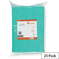 5 Star Facilities Pack of 25 Cloths AntiMicrobial HeavyDuty 76gsm 50x30cm Green