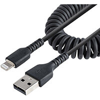 StarTech.com 50cm (20in) USB to Lightning Cable, MFi Certified, Coiled iPhone Charger Cable, Black, Durable TPE Jacket Aramid Fiber, Heavy Duty Coil Lightning Cable