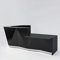 ALPA L Shaped Reception Desk with Black Glass Front & Left Low Level Section W3135xD2767xH1100mm ALPA L Shaped Reception Desk with Black Glass Front & Left Low Level Section W3135xD2767xH1100mm