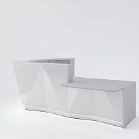 ALPA L Shaped Reception Desk with Silver Glass Front & Left Low Level Section W3135xD2767xH1100mm ALPA L Shaped Reception Desk with Silver Glass Front & Left Low Level Section W3135xD2767xH1100mm