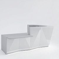 ALPA L Shaped Reception Desk with Silver Glass Front & Right Low Level Section W3135xD2767xH1100mm ALPA L Shaped Reception Desk with Silver Glass Front & Right Low Level Section W3135xD2767xH1100mm