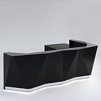 ALPA L Shaped Reception Desk with Black Glass Front & Left Low Level Section W3967xD3135xH1100mm ALPA L Shaped Reception Desk with Black Glass Front & Left Low Level Section W3967xD3135xH1100mm
