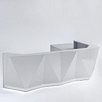 ALPA L Shaped Reception Desk with Silver Glass Front & Left Low Level Section W3967xD3135xH1100mm ALPA L Shaped Reception Desk with Silver Glass Front & Left Low Level Section W3967xD3135xH1100mm