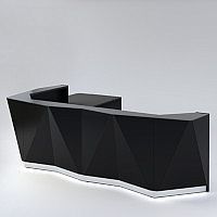 ALPA L Shaped Reception Desk with Black Glass Front & Right Low Level Section W3967xD3135xH1100mm ALPA L Shaped Reception Desk with Black Glass Front & Right Low Level Section W3967xD3135xH1100mm
