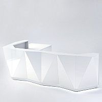 ALPA L Shaped Reception Desk with White Glass Front & Right Low Level Section W3967xD3135xH1100mm ALPA L Shaped Reception Desk with White Glass Front & Right Low Level Section W3967xD3135xH1100mm