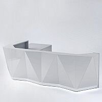 ALPA L Shaped Reception Desk with Silver Glass Front & Right Low Level Section W3967xD3135xH1100mm ALPA L Shaped Reception Desk with Silver Glass Front & Right Low Level Section W3967xD3135xH1100mm
