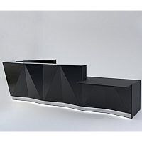 ALPA L Shaped Reception Desk with Black Glass Front & Left Low Level Section W4335xD2767xH1100mm ALPA L Shaped Reception Desk with Black Glass Front & Left Low Level Section W4335xD2767xH1100mm
