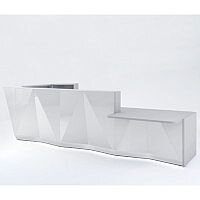 ALPA L Shaped Reception Desk with Silver Glass Front & Left Low Level Section W4335xD2767xH1100mm ALPA L Shaped Reception Desk with Silver Glass Front & Left Low Level Section W4335xD2767xH1100mm
