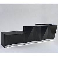 ALPA L Shaped Reception Desk with Black Glass Front & Right Low Level Section W4335xD2767xH1100mm ALPA L Shaped Reception Desk with Black Glass Front & Right Low Level Section W4335xD2767xH1100mm