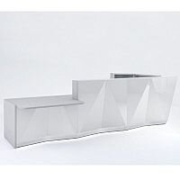 ALPA L Shaped Reception Desk with Silver Glass Front & Right Low Level Section W4335xD2767xH1100mm ALPA L Shaped Reception Desk with Silver Glass Front & Right Low Level Section W4335xD2767xH1100mm