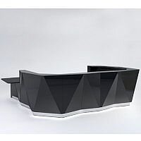 ALPA U Shaped Reception Desk with Black Glass Front & Right Low Level Section W4069xD3135xH1100mm ALPA U Shaped Reception Desk with Black Glass Front & Right Low Level Section W4069xD3135xH1100mm