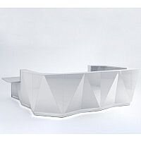 ALPA U Shaped Reception Desk with Silver Glass Front & Right Low Level Section W4069xD3135xH1100mm ALPA U Shaped Reception Desk with Silver Glass Front & Right Low Level Section W4069xD3135xH1100mm