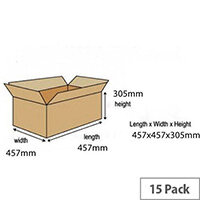 Double Wall Packing Cardboard Boxes 457x457x305mm (Pack of 15) Ref 59189 Double Wall Packing Cardboard Boxes 457x457x305mm (Pack of 15) Ref 59189