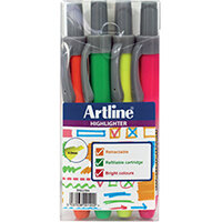 Artline Clix Retractable Highlighter Assorted Pack of 4 EK63W4 Artline Clix Retractable Highlighter Assorted Pack of 4 EK63W4