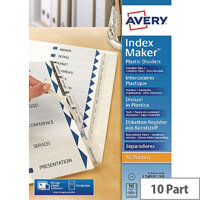 Avery Index Maker A4 10-Part White Unpunched Divider Ref 01816061 Avery Index Maker A4 10-Part White Unpunched Divider Ref 01816061