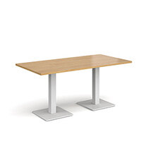Brescia Rectangular Oak Dining Table with Flat Square White Base w1600xd800mm