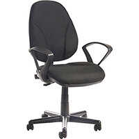 Bilbao fabric operators chair with lumbar support and fixed arms - black