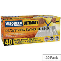 Visqueen Ultimate Swing Bin Liners 50L Drawstring White (40 Liners on Roll) Pack of 1 Visqueen Ultimate Swing Bin Liners 50L Drawstring White (40 Liners on Roll) Pack of 1