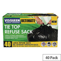 Visqueen Ultimate Tie Top Refuse Sacks 80 Litre Black (Pack of 40 Sacks) Visqueen Ultimate Tie Top Refuse Sacks 80 Litre Black (Pack of 40 Sacks)