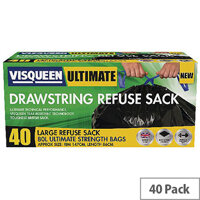 Visqueen Ultimate Drawstring Refuse Sack 80 Litre Black Pack of 40 Sacks Visqueen Ultimate Drawstring Refuse Sack 80 Litre Black Pack of 40 Sacks