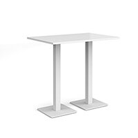 Brescia Rectangular White Poseur Table with Flat Square White Base w1200xd800mm
