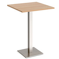 Brescia Square Beech Poseur Table with Flat Square Brushed Steel Base 800mm