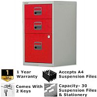 1 Filing & 2 Stationery Drawer A4 Steel Filing Cabinet Lockable Grey & Red Bisley PFA Home Filers 1 Filing & 2 Stationery Drawer A4 Steel Filing Cabinet Lockable Grey & Red Bisley PFA Home Filers