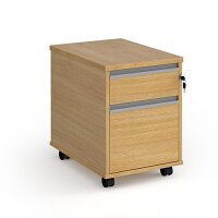Contract 2 Drawer Mobile Pedestal With Silver Finger Pull Handles - Oak Contract 2 Drawer Mobile Pedestal With Silver Finger Pull Handles - Oak