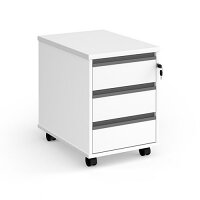 Contract 3 Drawer Mobile Pedestal With Graphite Finger Pull Handles - White Contract 3 Drawer Mobile Pedestal With Graphite Finger Pull Handles - White