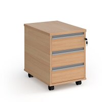 Contract 3 Drawer Mobile Pedestal With Silver Finger Pull Handles - Beech Contract 3 Drawer Mobile Pedestal With Silver Finger Pull Handles - Beech