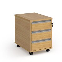 Contract 3 Drawer Mobile Pedestal With Silver Finger Pull Handles - Oak Contract 3 Drawer Mobile Pedestal With Silver Finger Pull Handles - Oak