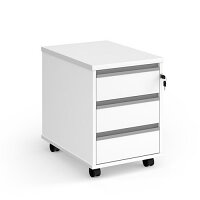 Contract 3 Drawer Mobile Pedestal With Silver Finger Pull Handles - White Contract 3 Drawer Mobile Pedestal With Silver Finger Pull Handles - White