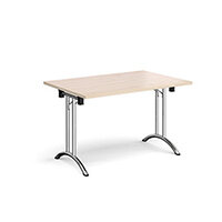 Rectangular folding leg table with chrome legs and curved foot rails 1200mm x 800mm - maple Rectangular folding leg table with chrome legs and curved foot rails 1200mm x 800mm - maple