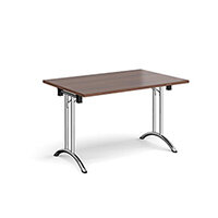 Rectangular folding leg table with chrome legs and curved foot rails 1200mm x 800mm - walnut Rectangular folding leg table with chrome legs and curved foot rails 1200mm x 800mm - walnut